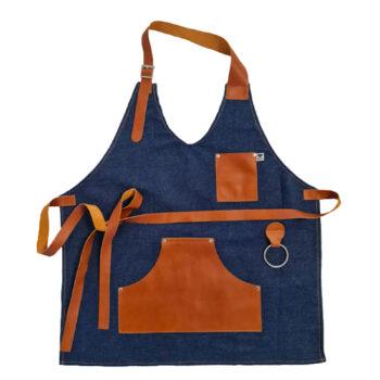 Pechera Mezclilla en V Roble con accesorios de cuero Natural