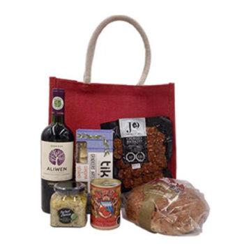 Set en Bolsa de Yute Roja, con Vino Aliwen Reserva a elección