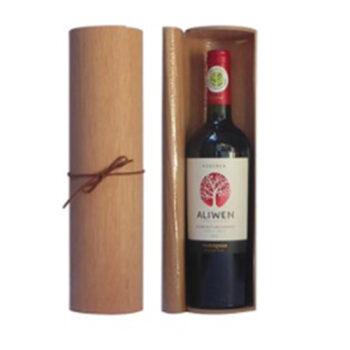 Cilindro de madera flexible con botella Vino Aliwen Reserva en cepa a elección