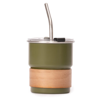 Vaso Térmico metálico con Bombilla y Grip de Madera