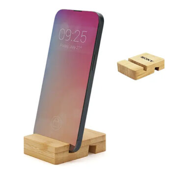 Soporte de escritorio para celular fabricado en bambú